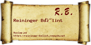 Reininger Bálint névjegykártya